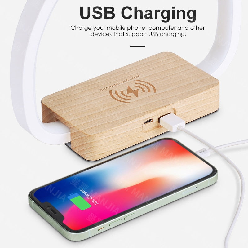 LAOPAO Bedside Lamp 10W Wireless Charger LED Table Lamp with Touch Control night light Eye-Caringfor Kids Adults Reading Light